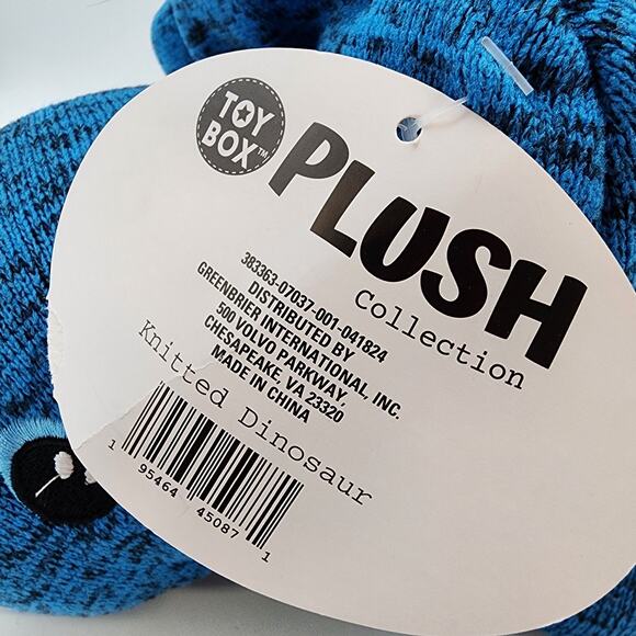 Toy Box Blue Triceratops Knit Dinosaur Plush 15" Embroidered Eyes Stuffed Animal - Picture 8 of 8